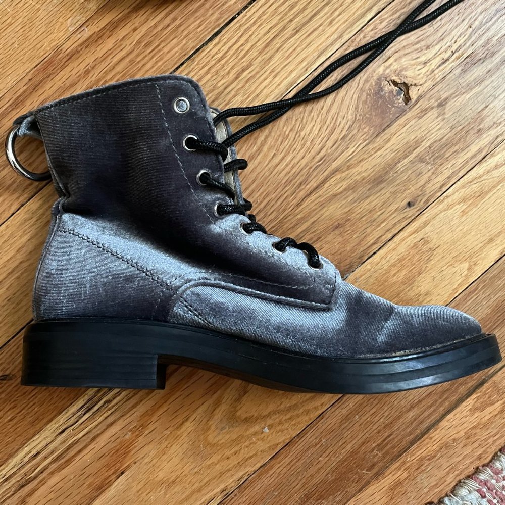 Grey Velvet Combat Lace Up Boots Size 7